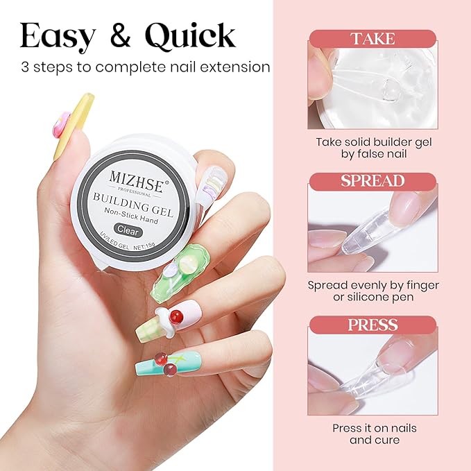 MIZHSE Solid Builder Gel for Nails and 5D Nail Gel Kit, Clear Sculpting Carving Building Modeling 3D Nail with Portable Nail Lamp Soak Off U V LED Nail Art Manicure Home