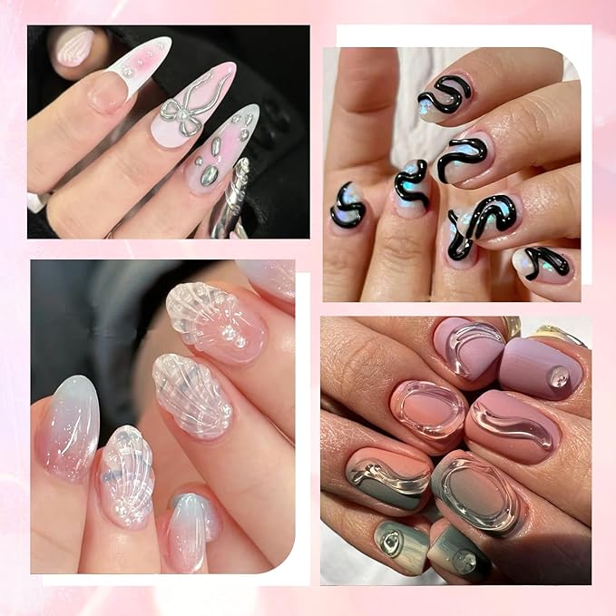 3D Gel Nail Art Kit – No Wipe Black and Clear Sculpting Gel for Embossing Painting Design with Gold Silver Chrome Powder 3D Liner Gels Flowers Carving Modeling Decor Salon Supplies 15ML 2PCS