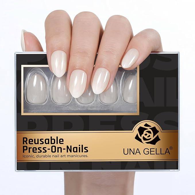 UNA GELLA 32Pcs Soft Gel Press on Nails - 16 Sizes Silver Chrome Mirror Almond Glue on Nails, Reusable Metallic Short Almond False Nails, Full Cover Acrylic Nail Kit for Women DIY Home Manicure