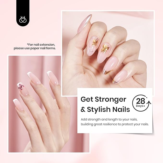 Beetles Hema Free Pink Builder Gel with No Wipe Gel Top Coat and Base Coat Shine Finish and Long Lasting, Soak Off LED Jelly Nude Builder Nail Strengthener Extension Thickening & Repair