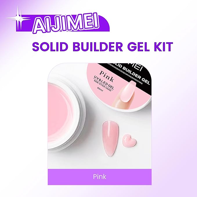 AIJIMEI Solid Builder Gel for Nails 2fl.oz 60ml Clear Hard Gel, Non-Sticky, 3D Sculpting, Nail Extension Flase Nail Thickening Solution (Pink)