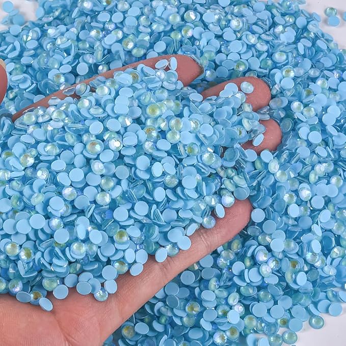 Blinginbox Flatback Rhinestones Round Gems, 1440pcs Luminous Series Glass Stones Neon Gems Non Hotfix Crystal Rhinestones for Nail Charms Crafts Clothes Tumblers,Ice Blue AB Luminous,SS16.