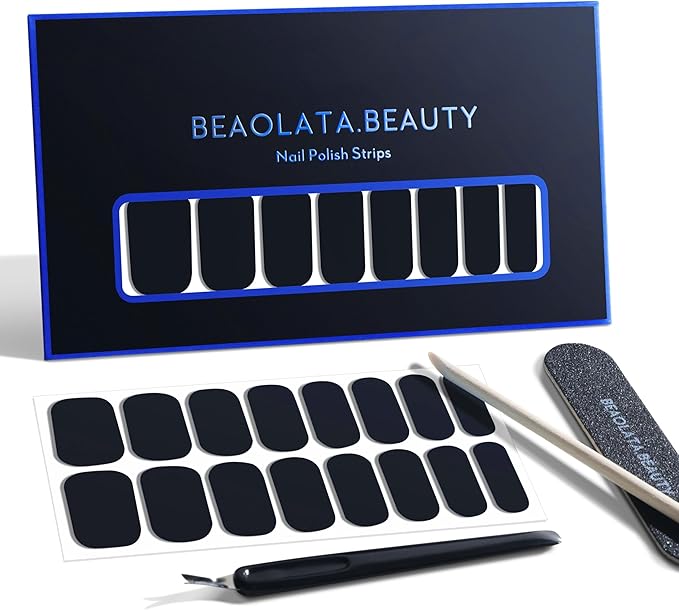 Nail Polish Strips, 32PCS Salon Quality Wraps, Long Lasting Gel Nail Stickers for Women Easy Apply& Remove (Black)