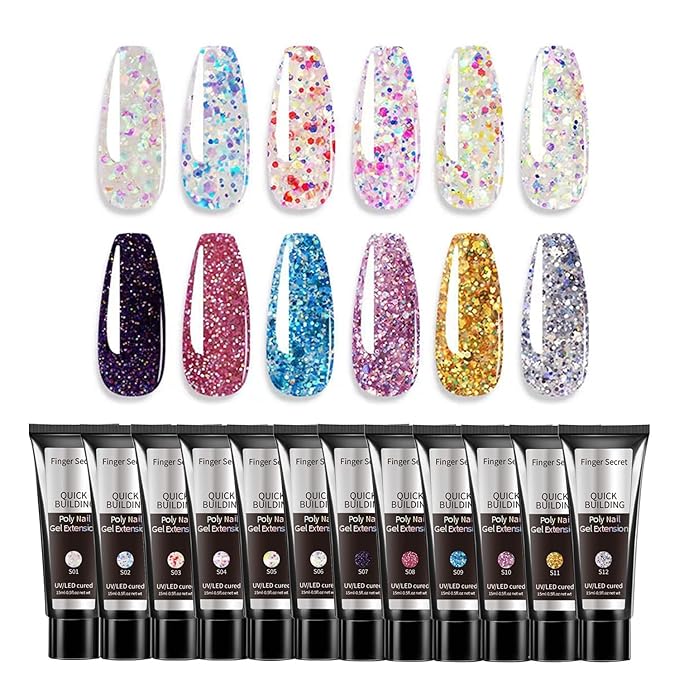 Shiny Nail Extension Gel,Poly Gel 12-Colors Set,New Upgrade Shiny Style Multiple Extension Poly GeL Nail Combinations Shine Your Life