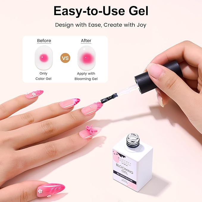 Makartt Blooming Gel: Clear UV LED Nail Art Polish and Nail Brush for Spreading Effect Marble Soak Off Nail Polish Gel Painting Nail Designs for DIY Color Floral Watercolor Manicure Gift for Women