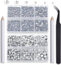 NCB Hotfix Iron on 8000pcs Crystal Rhinestones Round Gem for Crafts Decoration DIY Jewelry Making with a Tweezers and 2 Picking pens (Clear Crystal, 6Sizes SS4-SS30)