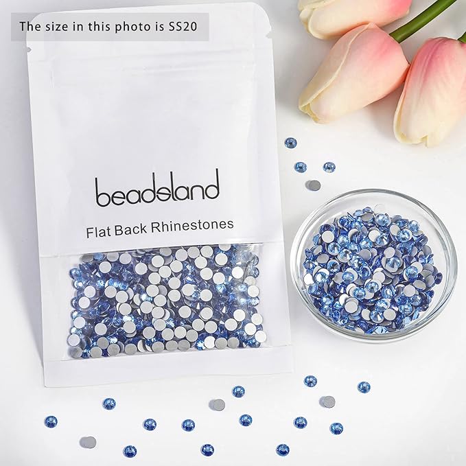 Beadsland 2880pcs Flat Back Crystal Rhinestones Round Gems for Nail Art and Craft Glue Fix,Light Blue,SS20,4.6-4.8mm
