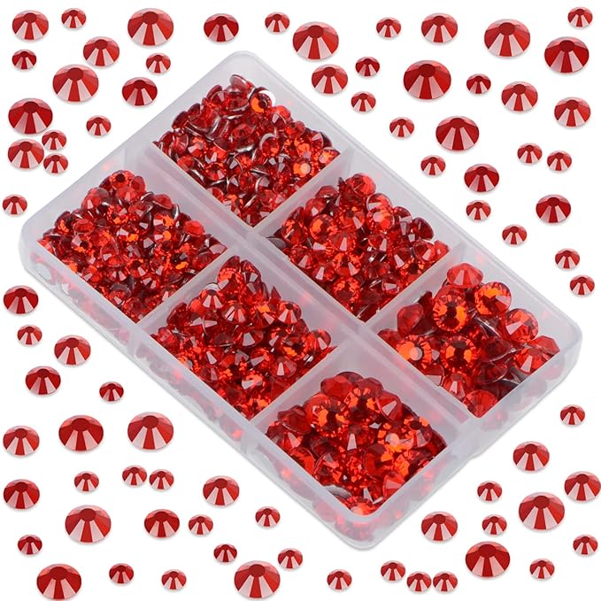 LPBeads 6000 Pieces Siam Non Hotfix Rhinestones 6 Sizes Round Crystal Glass Flat Back Rhinestones with Tweezers and Picking Pen for Nail Art Crafts Clothes Bags DIY