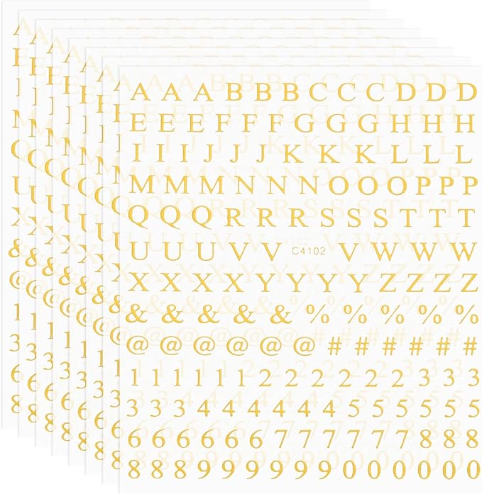 PATIKIL Letter Nail Stickers, 8 Sheet 3D Self-Adhesive English Letter Nail Decal Small Alphabet Art Sticker Metallic Fluorescence Design Manicure for Women DIY Decor, Gold
