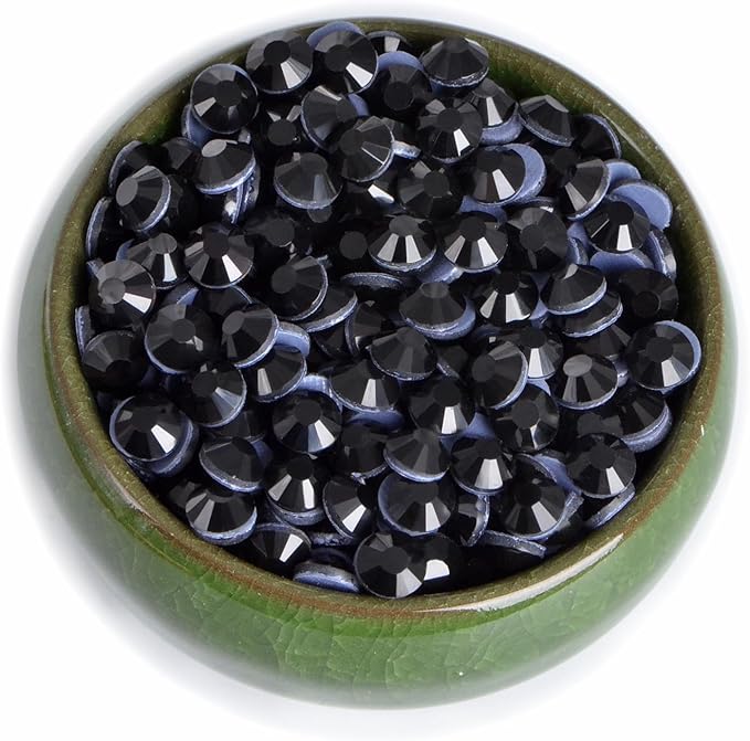 NCB 288pcs Hotfix Crystal Rhinestones for Clothes Crafts, Hot Fix Glue on Flatback Crystals, Iron on Crystal Rhinestone (Black, SS30 6.3mm)