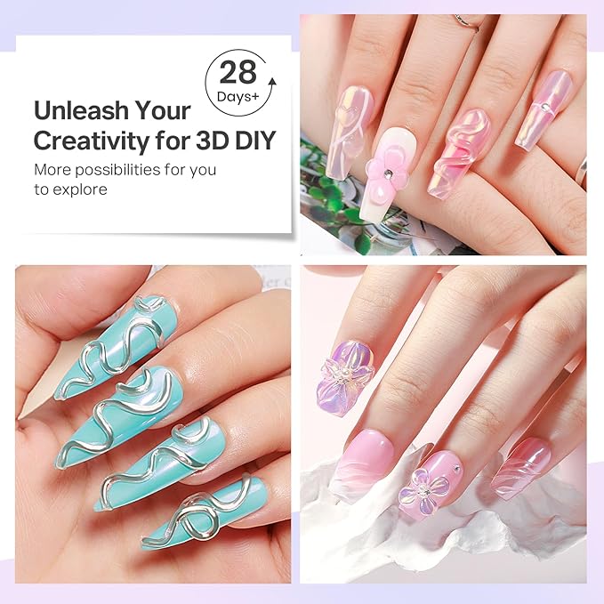 MIZHSE 3D Gel Nail Art Sculpting Gel, 60g Large Capacity Clear Solid Builder Gels for Nails, Non-Sticky Molding Hard Gels for Nail Art Charms, UV LED, with Gold Chrome Powder & Silicone Flower Mold