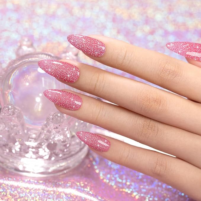 RARJSM Nude Reflective Glitter Gel Nail Polish Rose Pink Sheer Jelly Gel Polish Flash Diamond Sparkle Rainbow Silver Shimmer Pigments Soak off Curing Requires 15ml Single Bottle for Home Salon