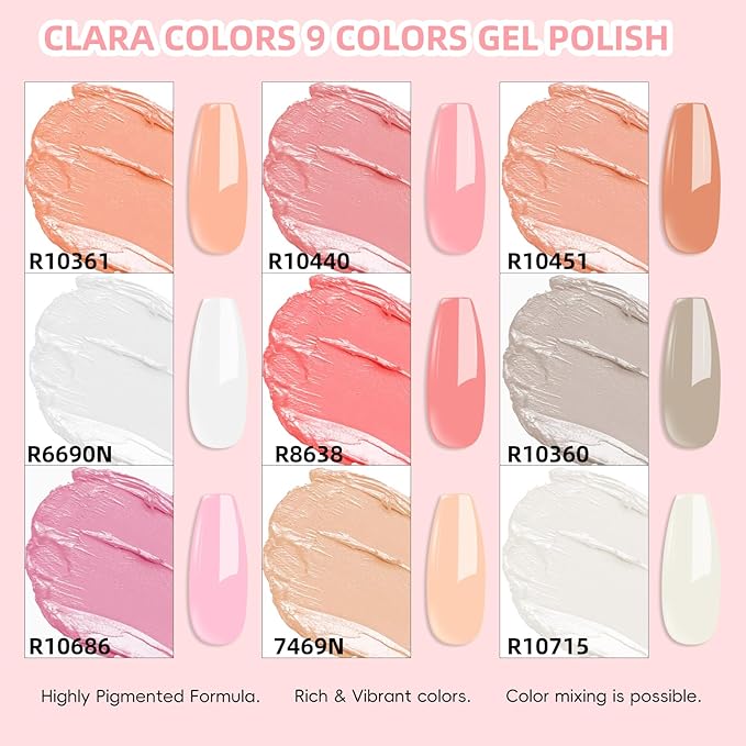 Gradient Painting Gel Set, 9 Colors Nude Pink White Ombre Gel Nail Polish with 50pcs Nail Sponges, 4 Claws Metal Grabber and Brush for Nail Art DIY Painted in Salon or Home Use