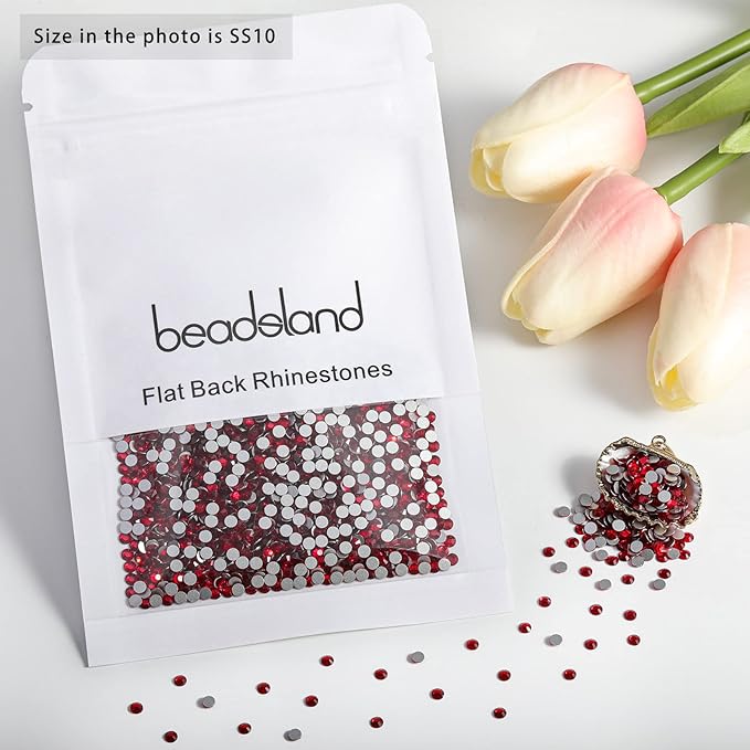 Beadsland 2880pcs Flat Back Crystal Rhinestones Round Gems for Nail Art and Craft Glue Fix,Siam,SS10,2.7-2.9mm