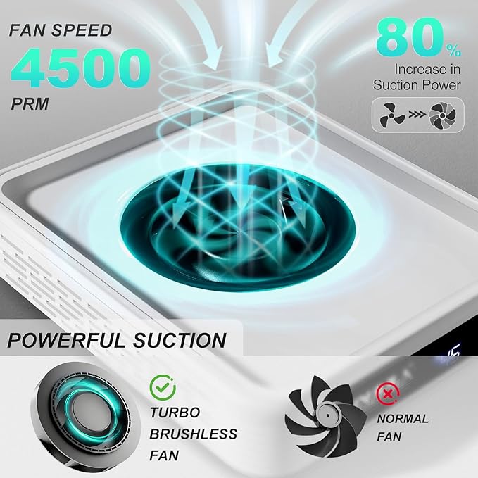 NXJ INFILILA Nail Dust Collector Upgrade Professional 4500RPM Nail Vacuum Fan Vent Dust Collector, Adjustable Speed Portable Dust Collector Nail Tech for Acrylic Nail Polishing Manicure Salon Home