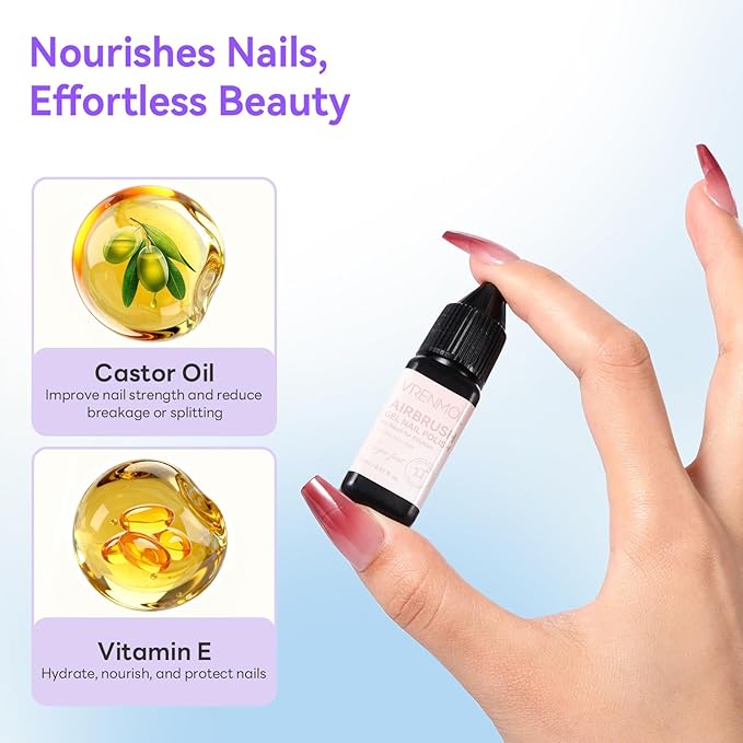 vrenmol 12PCS Airbrush Gel Nail Polish Hema-Free: Dilution-Free Airbrush Gel Polish Long Lasting Vibrant Shades Airbrush Paint for Nails Gel Paint for Nails Art Home Salon DIY Manicure Kit