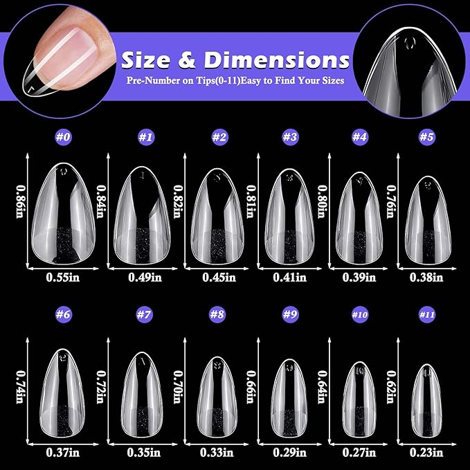240pc Almond Gel Nail Tips Short Fake Nails Clear Press ons Nail, Extra Short Almond Nails Tips Acrylic Nails Extension Soft Gel Nails Tip Full Cover XS False Nail Clear Artficial Fingernails