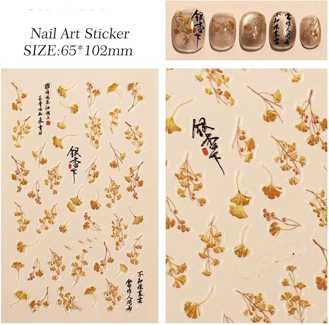 4 Sheets Nail Stickers for Autumn 5D Self-Adhesive Nail Art Decals for Women Flower Stickers Decoration