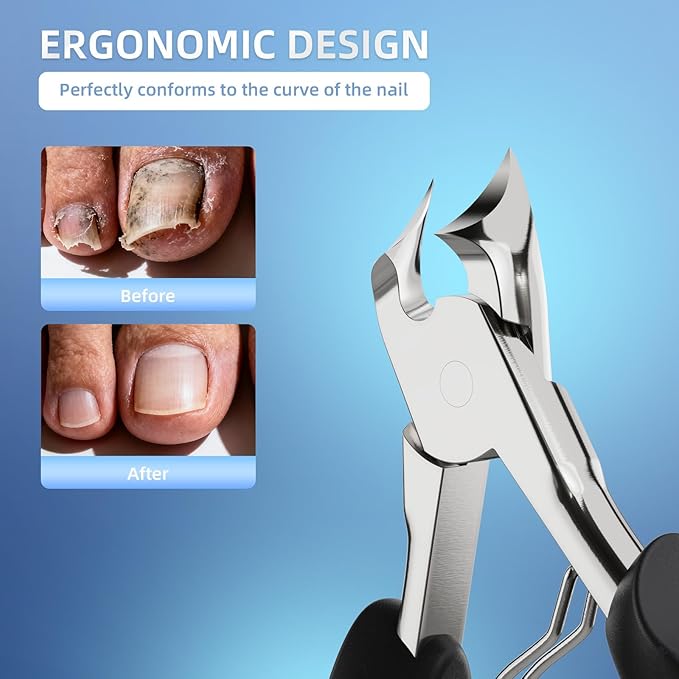 Nail Clippers for Thick & Ingrown Toenails - Sharp Curved Blade & Non-Slip Handle -Toenail Clippers for Men, Women, and Seniors - Professional Heavy-Duty Pedicure Tool Gift
