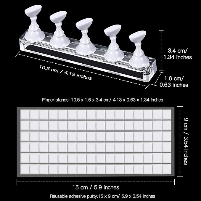 Blulu 2 Set Nail Stand for Painting Press Nail Holder Acrylic Magnetic Tips Training Fingernail Display Stands DIY Crystal Holders and 96 Pieces White Reusable Adhesive Putty(White)