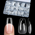 BlueZOO Gel Medium Coffin Etch X Nail Tips, 300Pcs 15 Sizes Acrylic Pre-Shaped Full Cover Clear False Nail Tip, Half Matte Press On Nails for Extension Nail Manicure Home DIY Salon Fake Nails with Box