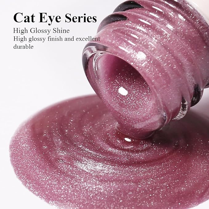 Imtiti Moonlight Pink Cat Eye Gel Nail Polish with Magnet, Holographic Glitter Shimmer Magnetic UV Gel Polish for Nail Art Soak off UV Led