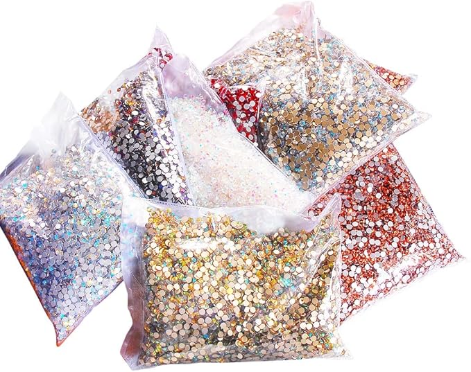 Hisenlee 14400PCS Rhinestone SS3-SS20 Crystal Gems 9 Sizes Wholesale Nail Art Rhinestone Flatback Round Glass Diamond for Crafts (SS6, Transparent AB)