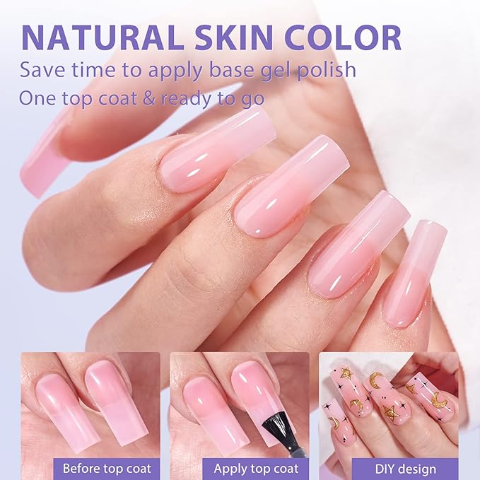 BTArtbox XCOATTIPS Soft Gel Nail Tips - Matte Long Square Press On Nails Pink Colored Natural with Tip Primer Cover, One-Step Full Cover Fake Nails Gel Nails for Nail Extensions Art