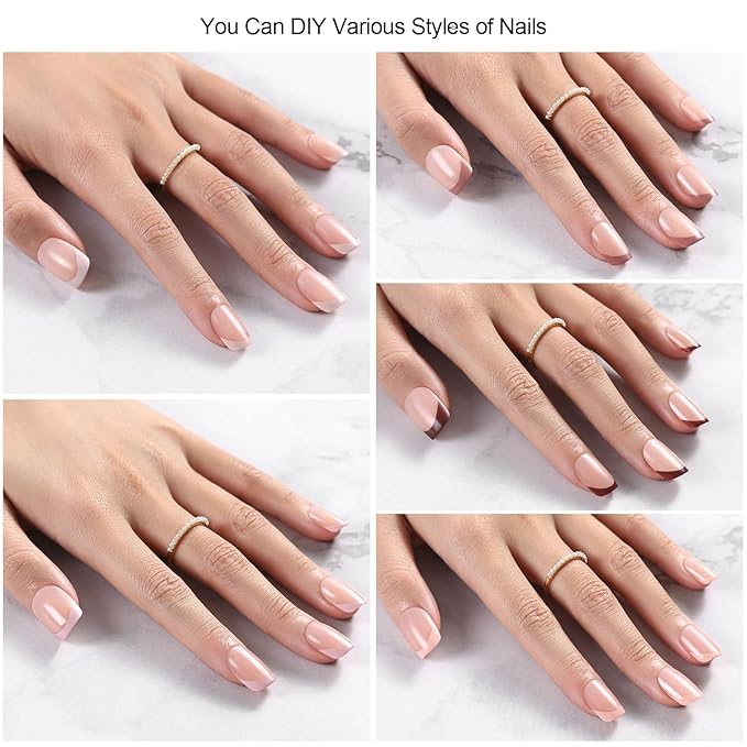 150pcs Skin Tones French Tip Press on Nails, Short Square Soft French Gel Nail Tips in 15Sizes, Pre-lasting Acrylic Fake Nail Tips, Soak Off False Nail Tips Extension for Women Nails Diy