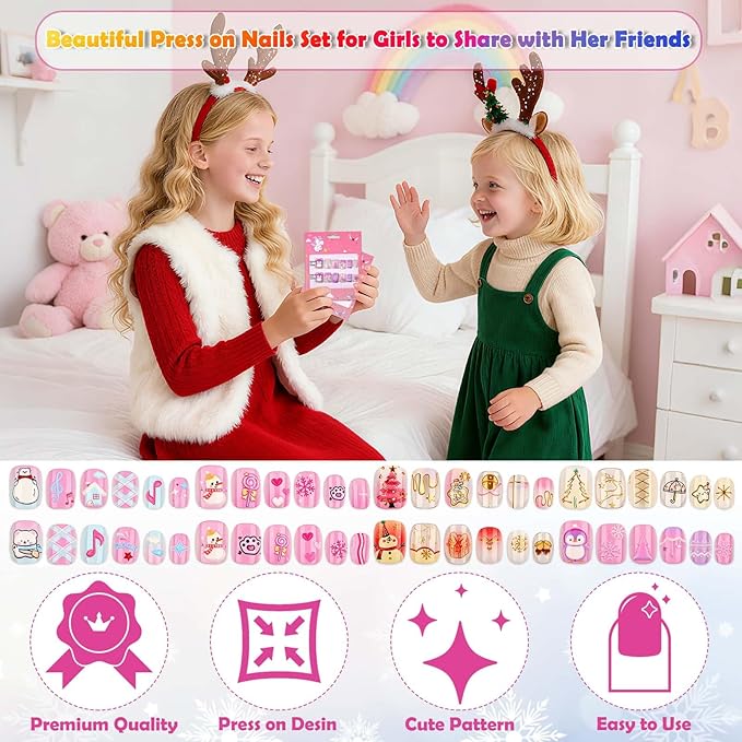 Fake Nails Set for Kids 144Pcs, Shynek 6 Pack Press on Nails Mini False Nails Girls Manicure Set for Children Toddlers, Cute Stuff for Girls Gift