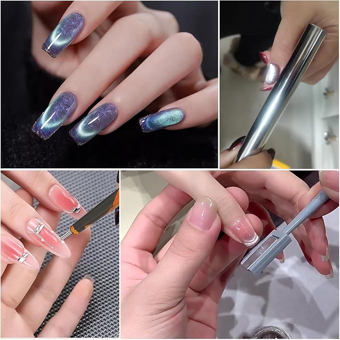 49 Pieces Cat Eye Magnet for Nails Magnetic Beads Cylindrical Strong Nail Magnet Multi-Functional Nail Magnet Double Ended Magnet Wand Magnet Stick Nail Magnet Beads Cat Eye Gel Nail Polish
