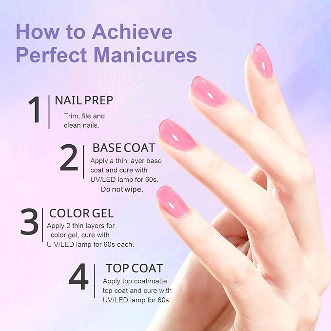 JODSONE 18ml Fairy Pink Jelly Gel Nail Polish Pink Gel Polish Soak Off UV LED for Salon Manicure and Nail Art DIY at Home
