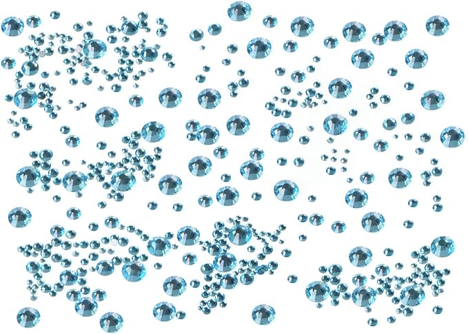 Bymitel 5000 Pieces 6 Mixed Sizes Glue Fix on Glass Rhinestones Round Crystal Gems Flatback for DIY Jewelry Making with one Picking Pen(6-Sizes 5000PCS, Aquamarine)