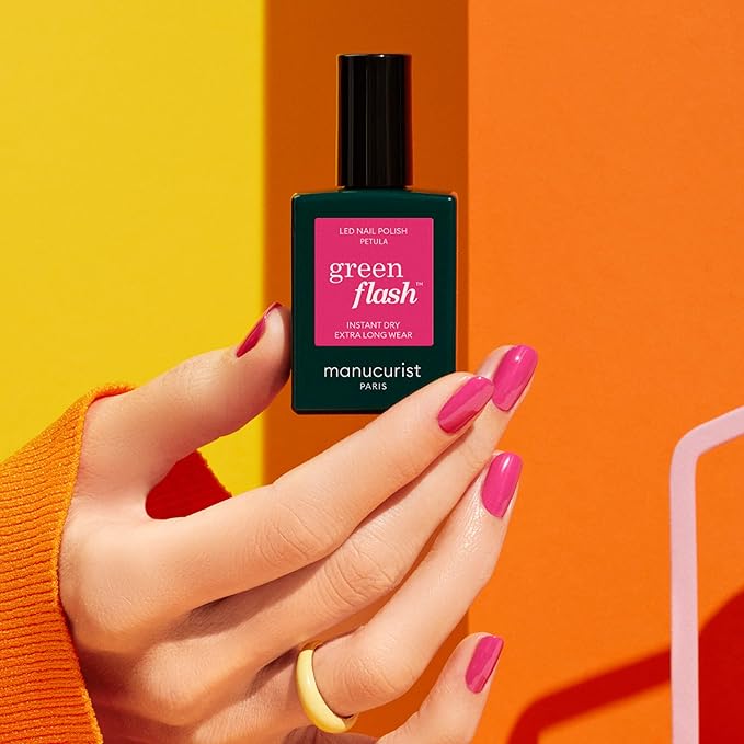 Manucurist Green Flash Gel Polish - Pétula (Deep Pink) - UV & LED Gel Nail Polish - 12-Free, Bio-Sourced (84%) - Professional Manicure - 15 ml