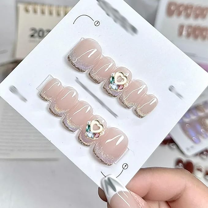 12 PCS Heart Diamond Frame Nail Charms - Sparkling Metal Nail Decorations for Korean Nail Art Designs