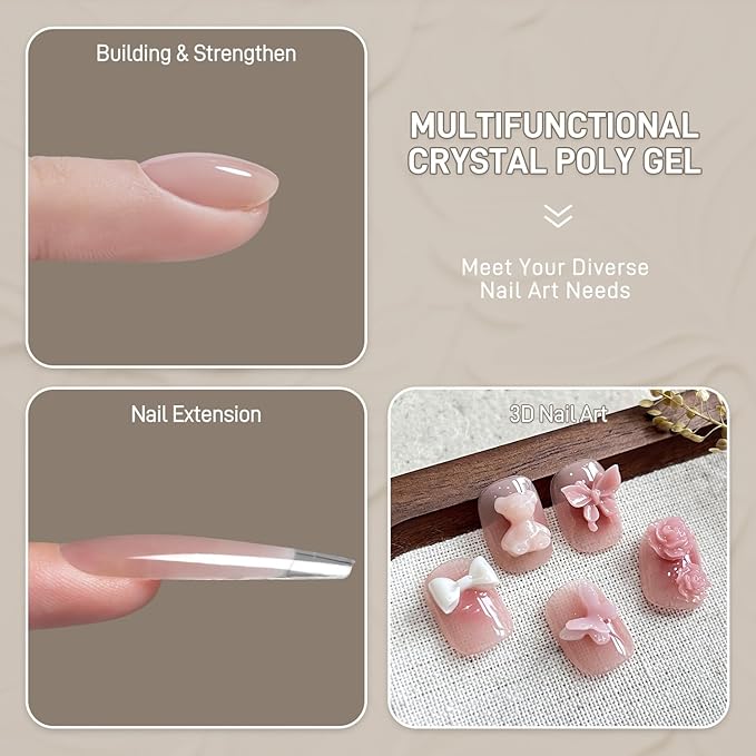 GAOY Watery Crystal Poly Gel for Nail Extensions, 30g Nail Builder Gel, Thin Viscosity, Easy Application & High Hardness, Nude Pink 03