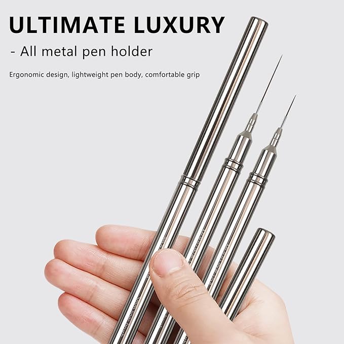 Metallic Nail Art Pen & Liner Brush Set, UV Gel Polish Painting Nail Design Tools for Crisp Long Lines, Tiny Details & Fine Drawing, Manicures Brushes for Women (Sizes 11mm)