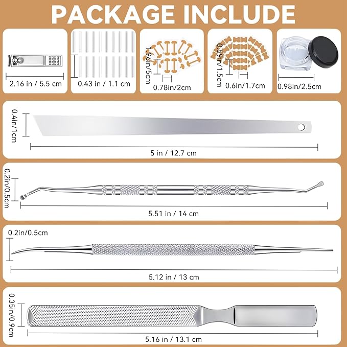 Ingrown Toenail Corrector Kit, 16PC Professional Ingrown Toenail Removal Kit with Correction Strips, Painless Treatment for Ingrown Toenail Pain Relief for Home Pedicure Care