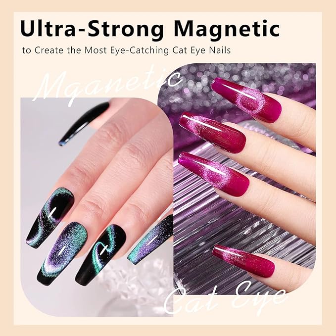 WOKOTO 3 in 1 Acrylic Nail Brush Cat Eye Magnet For Nails, Brown Wood Penholder Nail Art Brushes For Cat Eye Gel Polish Magnet Pen Tools, Nail Magnet & Round Brushes For Nail Art Cat Eye Magnet