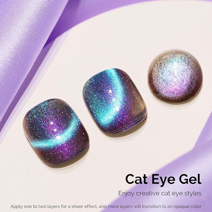MelodySusie 9D Chameleon Cat Eye Gel Nail Polish, 0.5 Fl Oz Blue Glitter Holographic Magnetic Nail Polish with Magnet, UV Nail Polish for Nail Art Manicure Salon DIY at Home G1702