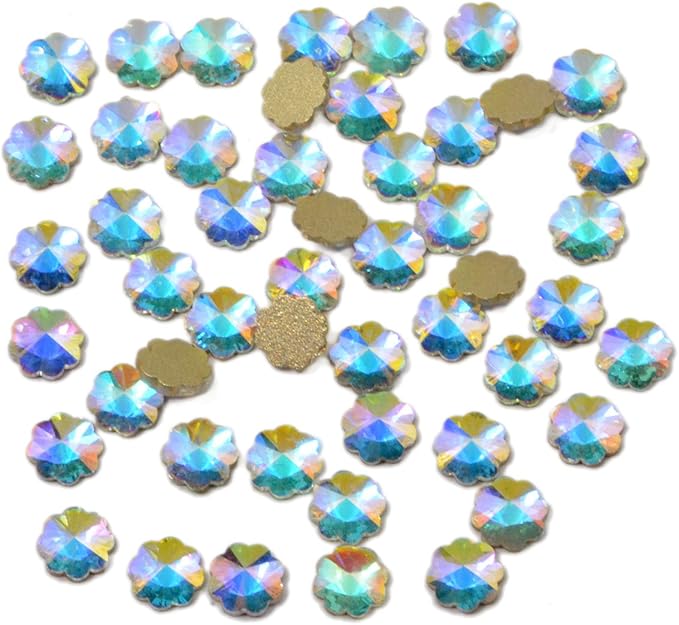 AD Beads Top Czech AB Crystal Flatback Rhinestone Nail Art Decoration Multi Shape (S21 Flower 6mm, 50 Pcs)