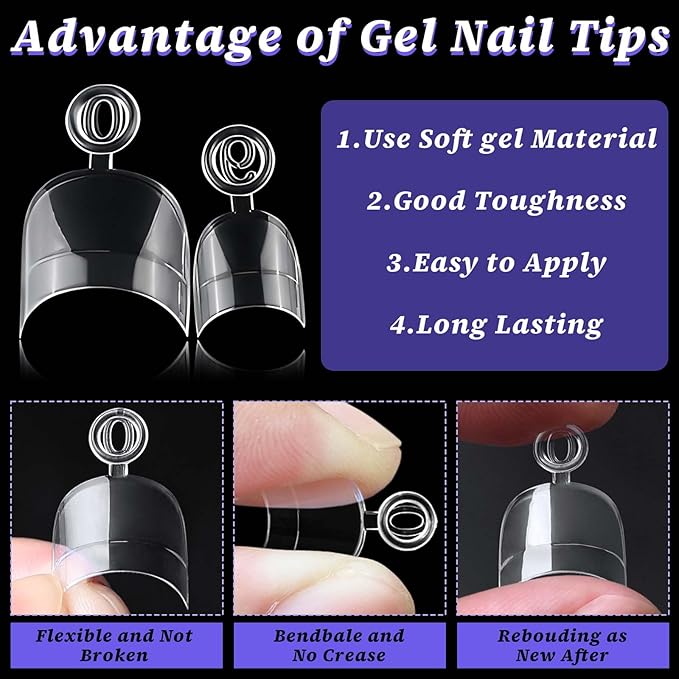 240pc French Oval Gel Nail Tips Short Fake Nails Clear Press ons Nail, Short Oval Nails Tips Acrylic Nails Extension Soft Gel Nails Tip Half Cover Round Almond False Nail Clear Artficial Fingernails