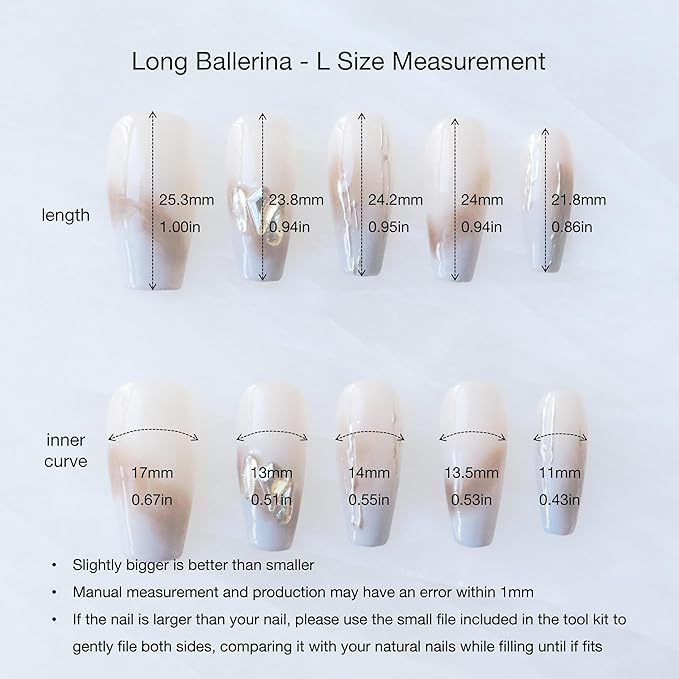 Ombre Press On Nails, Long Ballerina Style, Nude to Gray with Gold Accent, Handmade False Nail 10 Pieces (Large,LB)