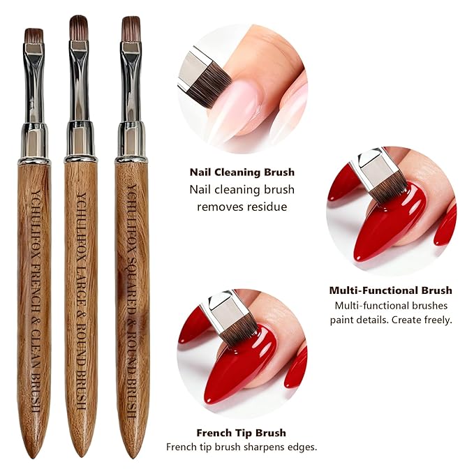 3pcs French Tip Nail Brushes for Polygel & Builder Gel, Professional Nail Design Tools for Sculpting,Filling,Nail Extensions & Art in Home Salon Use.