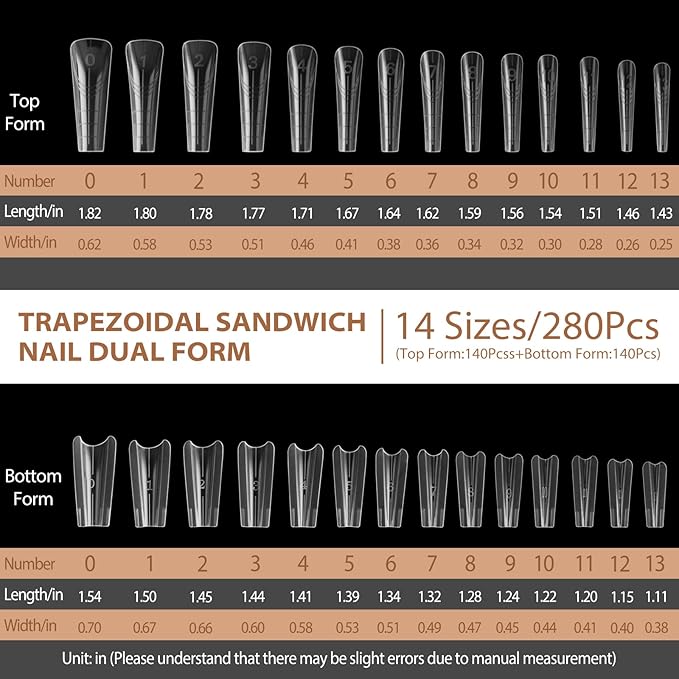 Sandwich Nails Dual Forms,280Pcs Reusable Nail Extension Forms with Silicone Polygel Stick,Easy Demolding & Intuitive Operation for DIY & Professional Use
