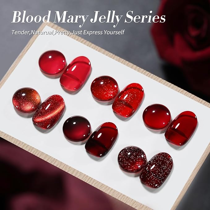 Born Pretty Jelly Red Burgundy Gel Nail Polish Valentine's Day Ruby Blood Red Glitter Cat Magnetic Eye Gel Nail Polish Wine Gel Polish Collection Soak Off U v Led Gel Nail Kit Minicure DIY Gift 6PCS