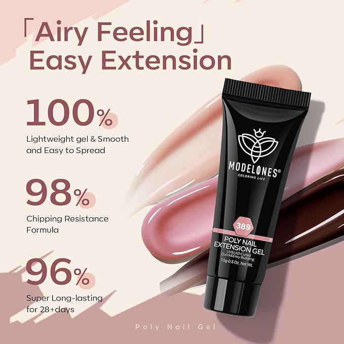 modelones Poly Nail Gel Set - 12 Colors 15g Nude Pink Brown Tone All Seasons Poly Nail Extension Gel Kit Trendy Art Design Professional Salon at Home Holiday Gift for Girl