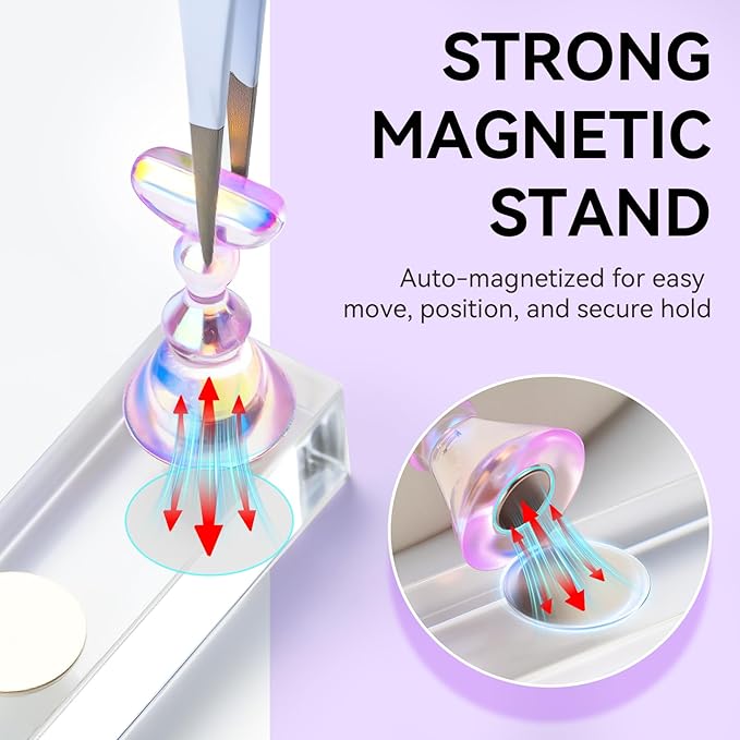 Makartt Nail Stand: Nail Holder for Painting Nails DIY, Magnetic Press on Stand Pink and Purple for Art Display Practice, Purple Glitter Flower Fake Holder for Home Salon with Reusable Adhesive Putty