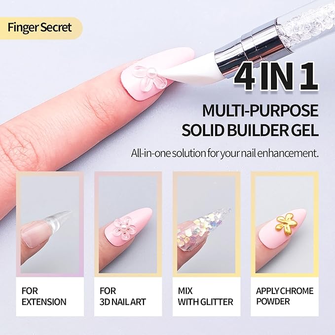 3D Gel Nail Art Kit-Yellow Aurora Solid Builder Gel for Nails 3D Sculpting Carving Building Modeling Hard Extension for Beginner DIY Salon at Home Cured Needed