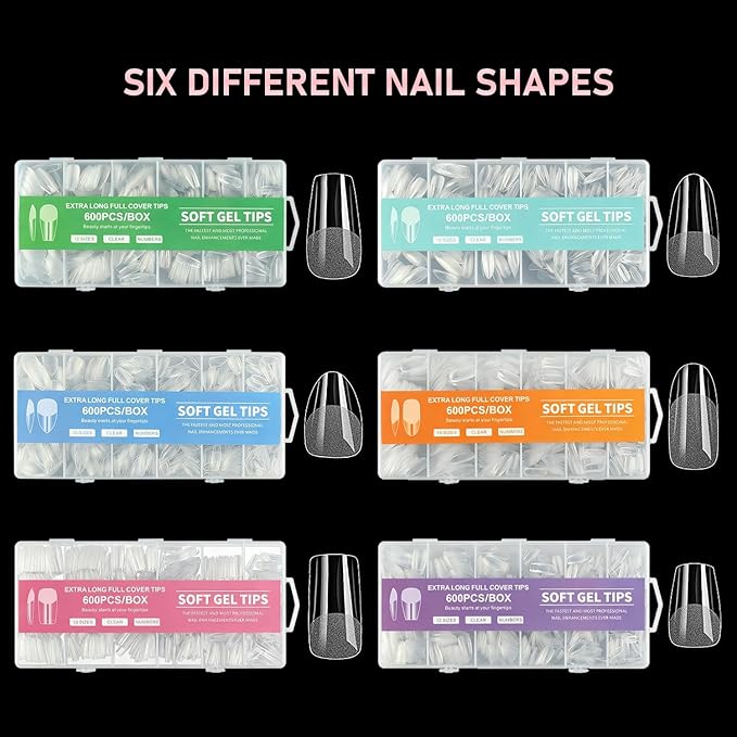 Teardrop nail tips False Nail tips-Half matte nail extension tips kit full cover nail tip press on 12 sizes 600pcs pre-shaped nail tips set false nail tips for nails Salon Or Home DIY